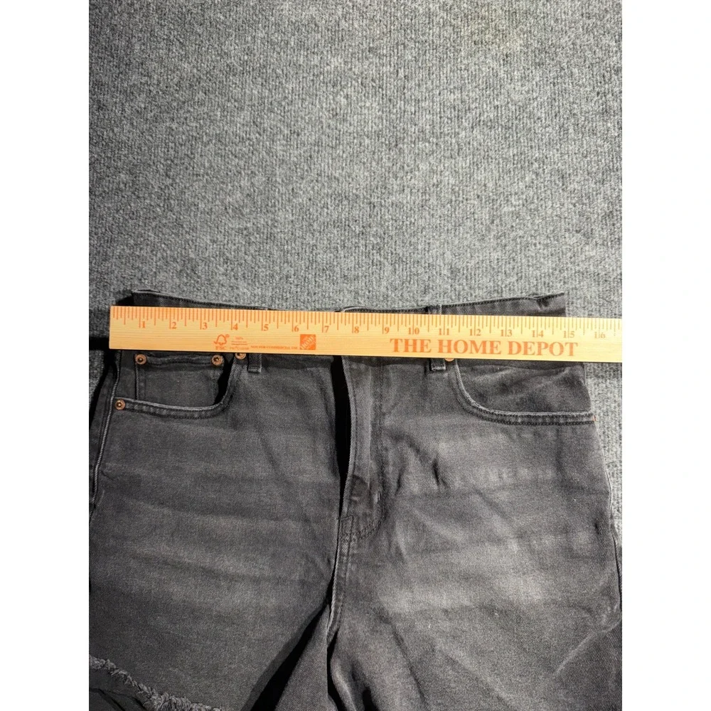 American Eagle Women 10 Black High Waisted Raw Hem‎ Denim Shorts Stretch